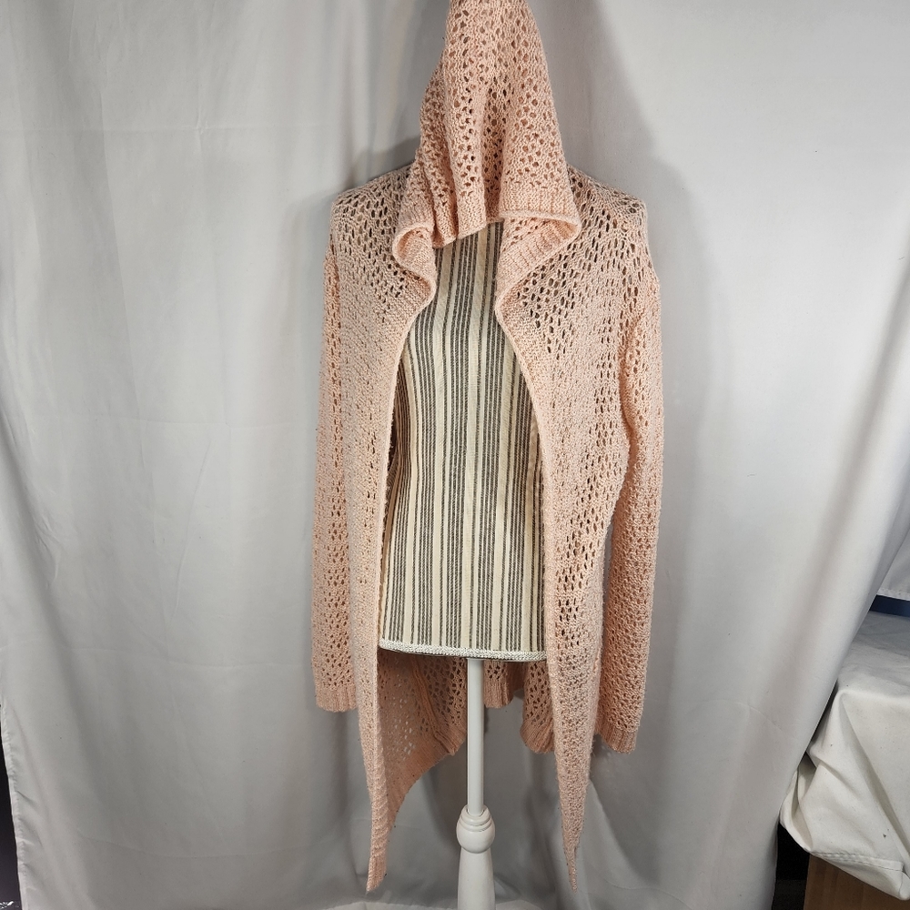 Forever 21 Peach Colored Open Front Hooded Cardigan Sweater w/ Pockets Large